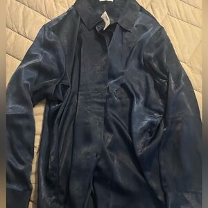 NWT Maurice’s 2X Navy Satin Button Up Dress Shirt